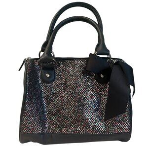 Candie's Melissa Satchel, black w/ multicolor glitter, zip top
